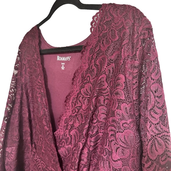Roaman’s Lace Surplice 3/4Sleeve Stretchy Top XXL (26-28) - Picture 6 of 16